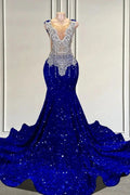 Sexy V-Neck Sleeveless Sequined Mermaid Prom Dresses by BIZTUNNEL