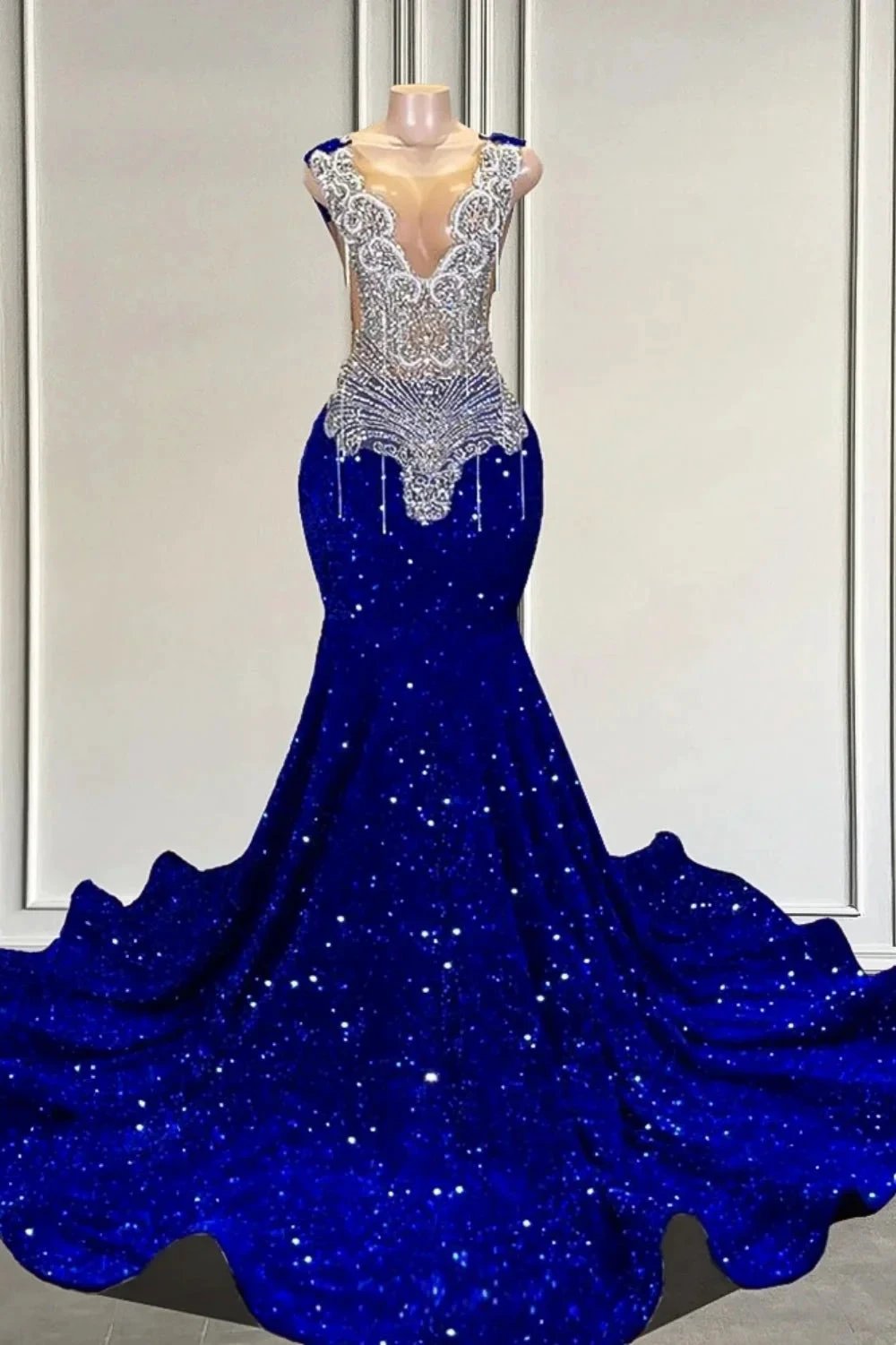 Sexy V-Neck Sleeveless Sequined Mermaid Prom Dresses by BIZTUNNEL