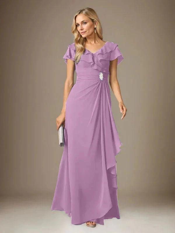 Stormy A-Line V-Neck Ruched Chiffon Dress by Dreamylily