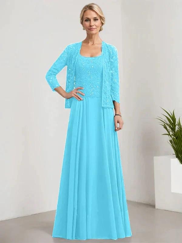 A-line Square Floor-Length Lace Chiffon Mother of the Bride Dress With Sequins by Dreamylily