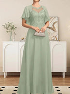 A-line Scoop Illusion Floor-Length Lace Chiffon Mother of the Bride Dress With Sequins by Dreamylily