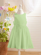 Elegant A-line Satin V-Back Bow Knee-length Flower Girl Dress - photo 6