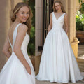 Simple A-Line Wedding Dresses With Pockets Classic V-Neck Sleeveless Backless Satin Bridal Gown Vestidos De Novia New by payinti