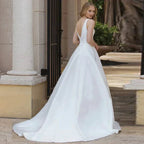 Simple A-Line Wedding Dresses With Pockets Classic V-Neck Sleeveless Backless Satin Bridal Gown Vestidos De Novia New by payinti