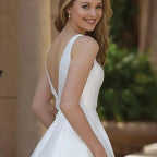Simple A-Line Wedding Dresses With Pockets Classic V-Neck Sleeveless Backless Satin Bridal Gown Vestidos De Novia New by payinti
