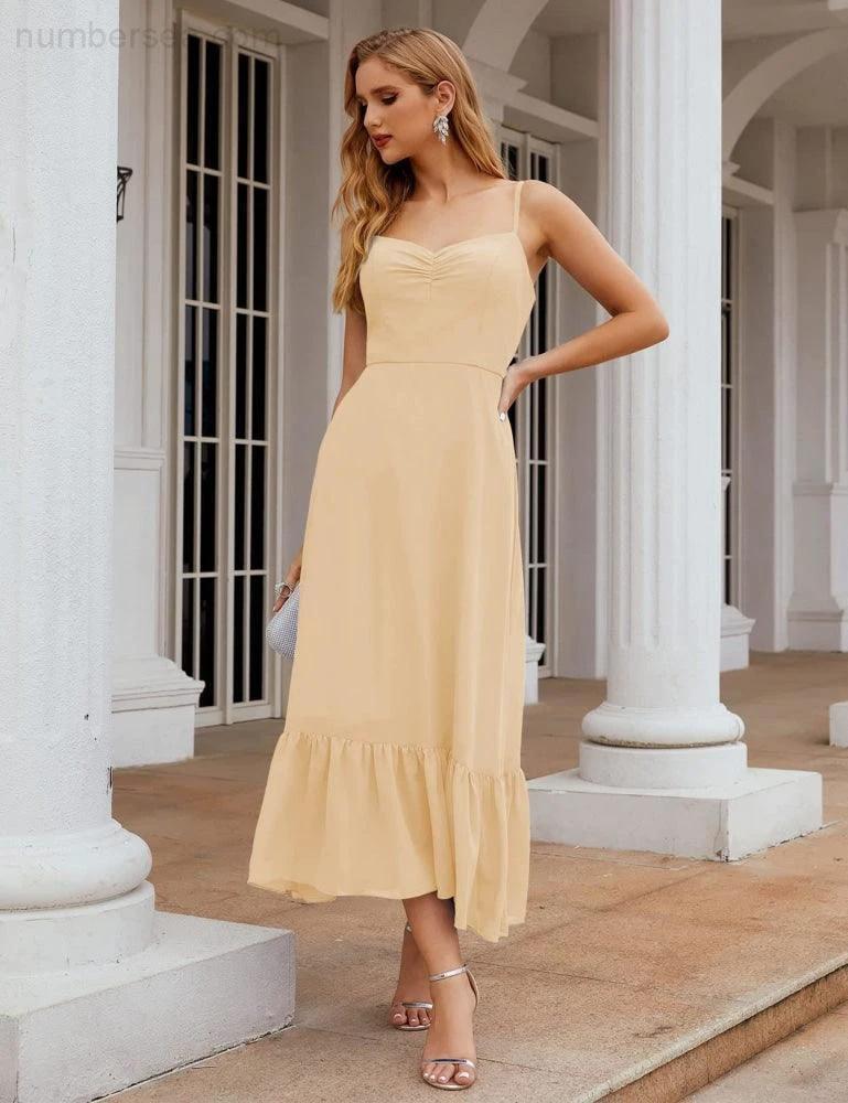 Numbersea Spaghetti Strap Chiffon Bridesmaid Dress Ankle Length Formal A Line Cocktail Party Homecoming Dress for Juniors SEA28028 by numbersea