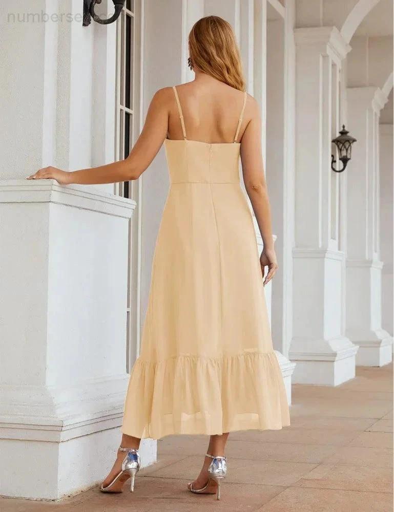 Numbersea Spaghetti Strap Chiffon Bridesmaid Dress Ankle Length Formal A Line Cocktail Party Homecoming Dress for Juniors SEA28028 by numbersea