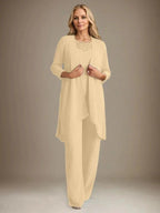 Chiffon Scoop Long Sleeves Mother Of The Bride Pantsuits With Jacket by Dreamylily