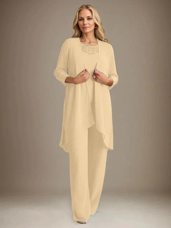 Chiffon Scoop Long Sleeves Mother Of The Bride Pantsuits With Jacket by Dreamylily