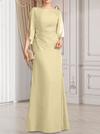 Etui-Linie/Säule U-Ausschnitt Bodenlang Chiffon Kleid für die Brautmutter mit Plissee Perlenbesatz