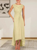 Champagne A-Line Scoop Lace Chiffon Dress by Dreamylily