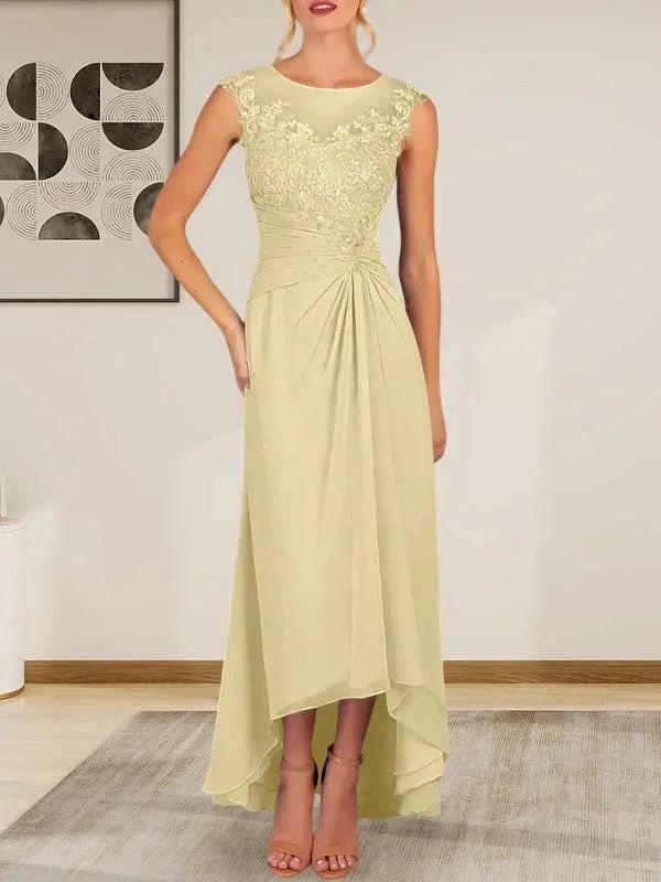 Champagne A-Line Scoop Lace Chiffon Dress by Dreamylily