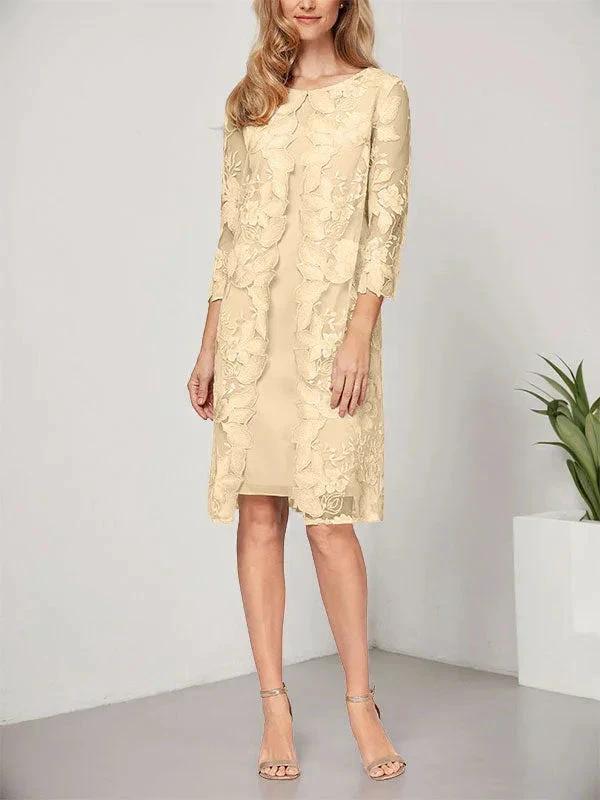 A-line Scoop Knee-Length Chiffon Lace Mother of the Bride Dress With Jacket by Dreamylily