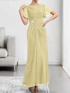 A-line Scoop Ankle-Length Chiffon Mother of the Bride Dress With Beading Pleated by Dreamylily