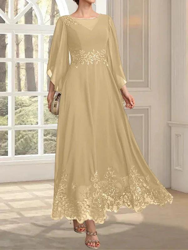 A-line Scoop Illusion Ankle-Length Lace Chiffon Mother of the Bride Dress With Sequins by Dreamylily