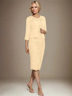 Sheath/Column Scoop Knee-Length Chiffon Lace Mother of the Bride Dress With Beading by Dreamylily