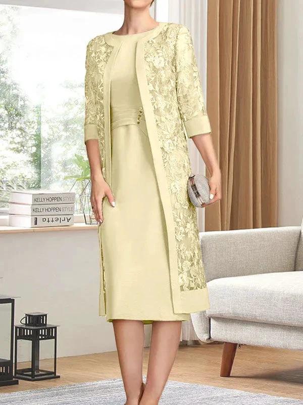 Sheath/Column Scoop Knee-Length Chiffon Mother of the Bride Dress With Pleated Sequins by Dreamylily