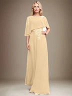 A-line Scoop Floor-Length Chiffon Lace Mother of the Bride Dress With Sequins Beading by Dreamylily