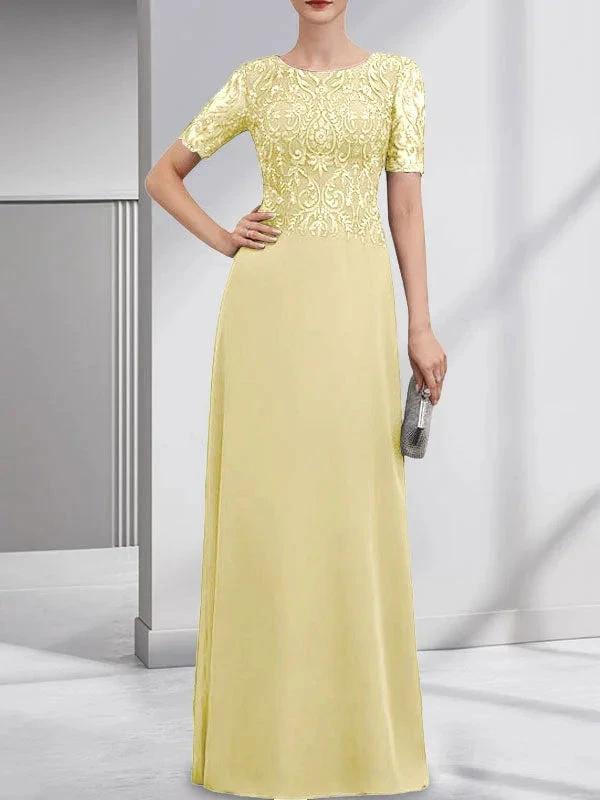 A-line Scoop Floor-Length Lace Chiffon Mother of the Bride Dress With Sequins by Dreamylily