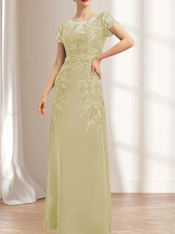 Sheath/Column Scoop Illusion Floor-Length Lace Chiffon Mother of the Bride Dress With Sequins by Dreamylily