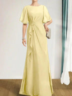 A-line Scoop Floor-Length Chiffon Mother of the Bride Dress With Cascading Ruffles Beading Sequins by Dreamylily
