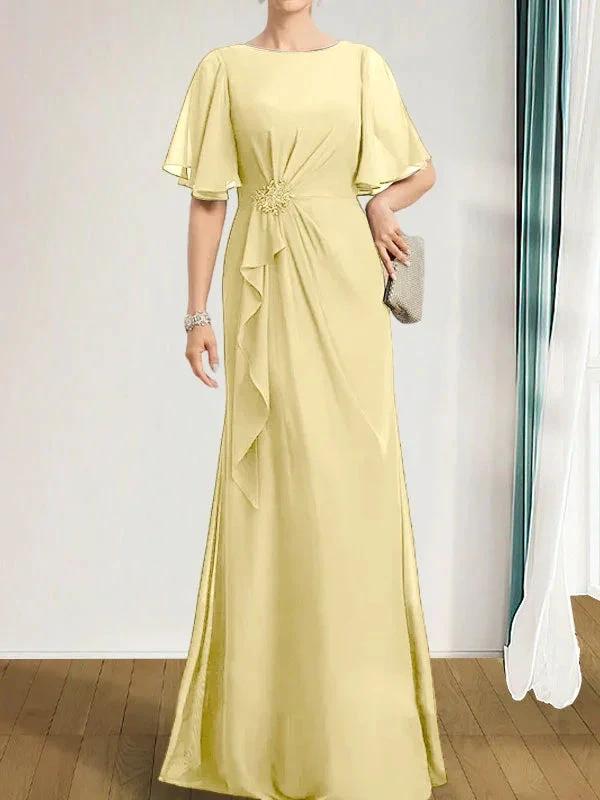 A-line Scoop Floor-Length Chiffon Mother of the Bride Dress With Cascading Ruffles Beading Sequins by Dreamylily