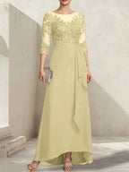 A-line Scoop Illusion Asymmetrical Lace Chiffon Mother of the Bride Dress With Sequins Cascading Ruffles by Dreamylily