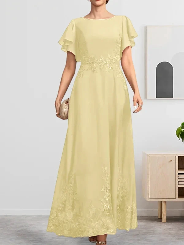 A-line Scoop Ankle-Length Lace Chiffon Mother of the Bride Dress With Sequins by Dreamylily
