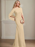 Trumpet/Mermaid Boat Neck Floor-Length Chiffon Mother of the Bride Dress With Pleated by Dreamylily