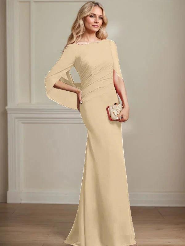 Trumpet/Mermaid Boat Neck Floor-Length Chiffon Mother of the Bride Dress With Pleated by Dreamylily