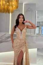 Champagne Sweetheart Luxury Satin Evening Dress with Ruffles by misshow.com