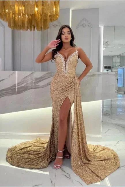 Champagne Sweetheart Luxury Satin Evening Dress with Ruffles by misshow.com