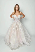 Champagne Tulle Lace Elegant Wedding Dresses Strapless Bridal Gowns WD712 by pgmdress