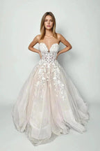Champagne Tulle Lace Elegant Wedding Dresses Strapless Bridal Gowns WD712 by pgmdress