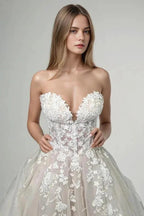 Champagne Tulle Lace Elegant Wedding Dresses Strapless Bridal Gowns WD712 by pgmdress