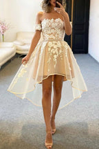 Champagne Tulle Off The Shoulder High Low Homecoming Dresses PD458 by pgmdress