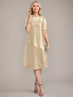 A-Line Scoop Knee-Length Mother of the Bride Dress With Applique & Sequins by Dreamylily