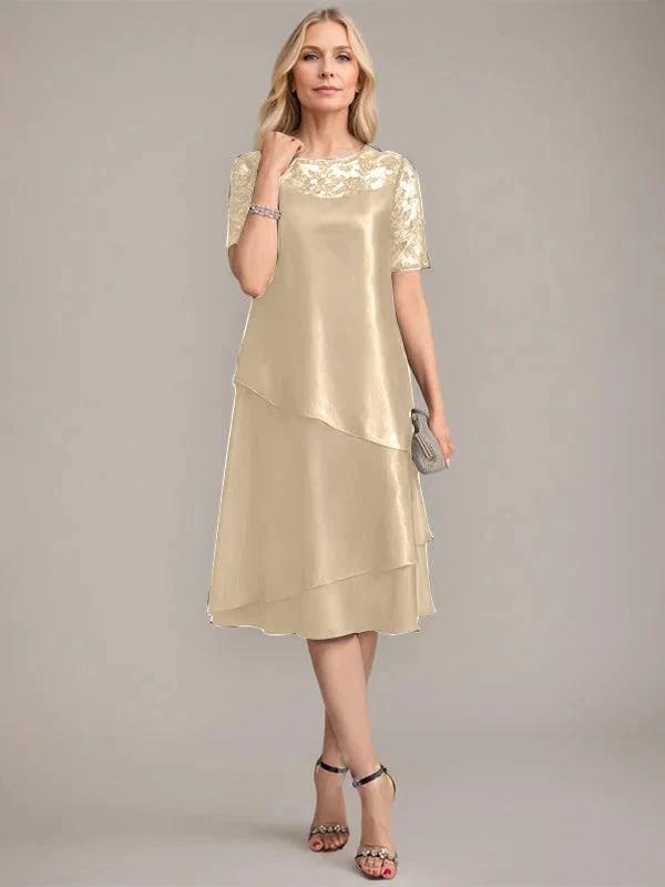 A-Line Scoop Knee-Length Mother of the Bride Dress With Applique & Sequins by Dreamylily