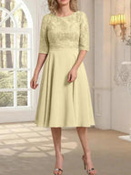 A-line Scoop Knee-Length Lace Chiffon Mother of the Bride Dress by Dreamylily