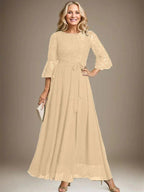 A-line Scoop Ankle-Length Lace Chiffon Mother of the Bride Dress With Bow by Dreamylily