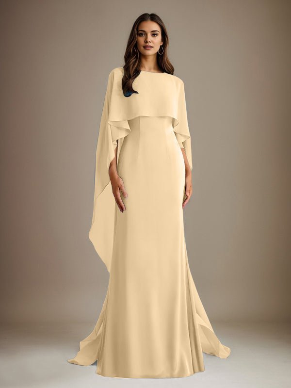 Sheath/Column Boatneck Floor-Length Chiffon Mother of the Bride Dress With Cascading Ruffles