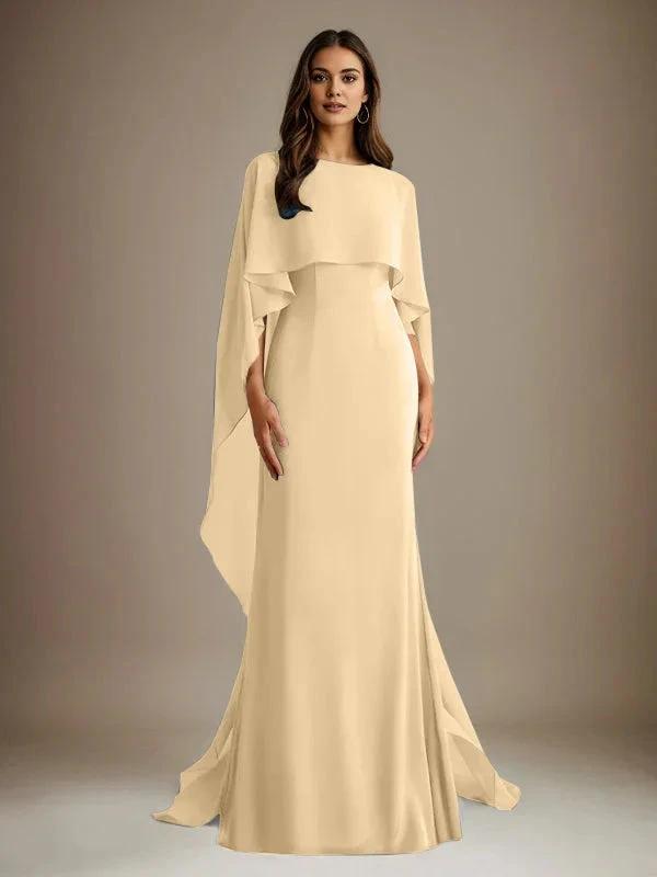 Sheath/Column Boatneck Floor-Length Chiffon Mother of the Bride Dress With Cascading Ruffles by Dreamylily