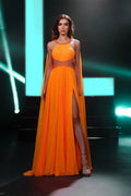 Charming A-line Scoop Sleeveless Ruffles Chiffon Split Front Prom Dresses by misshow.com