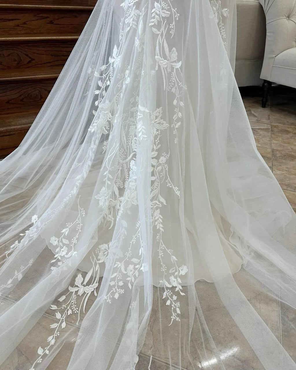 Charming A-line V-neck Sleeveless Appliques Lace Train Wedding Dress by misshow.com