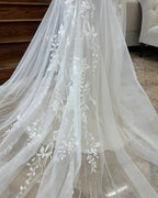 Charming A-line V-neck Sleeveless Appliques Lace Train Wedding Dress by misshow.com