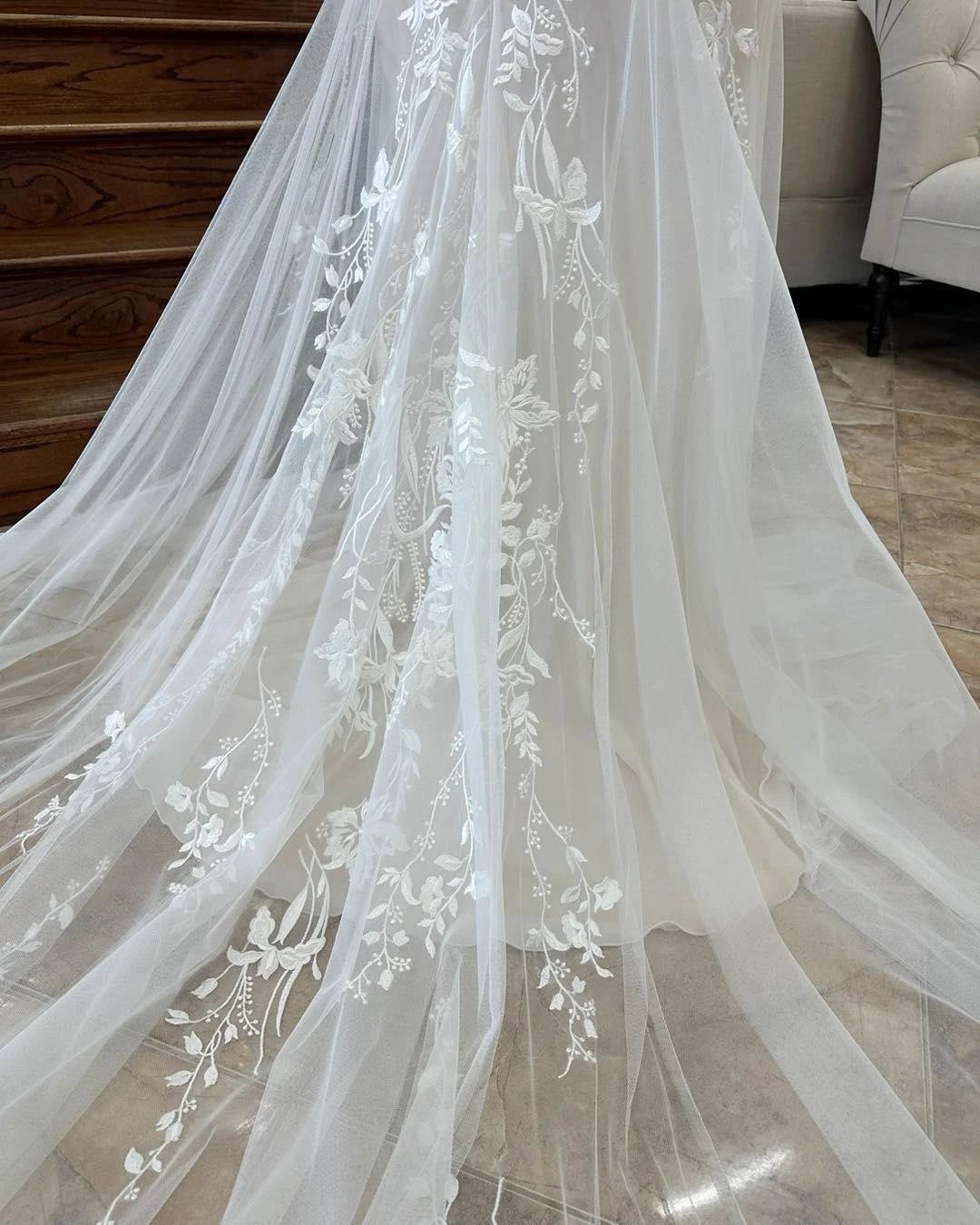 Charming A-line V-neck Sleeveless Appliques Lace Train Wedding Dress by misshow.com