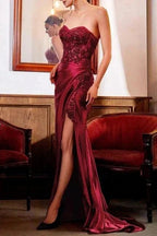 Charming Column Sleeveless Chain Sweetheart Floor-Length Appliques Split Front Prom Dresses with Lace by misshow.com