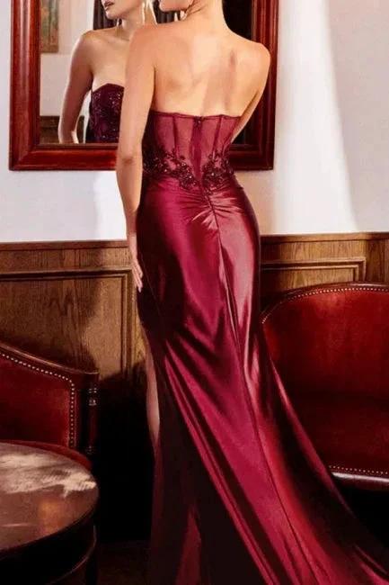 Charming Column Sleeveless Chain Sweetheart Floor-Length Appliques Split Front Prom Dresses with Lace by misshow.com