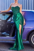 Charming Column Sleeveless Chain Sweetheart Floor-Length Appliques Split Front Prom Dresses with Lace by misshow.com
