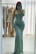Charming Column Spaghetti Straps Half Sleeve Ruffles Satin Prom Dresses by misshow.com